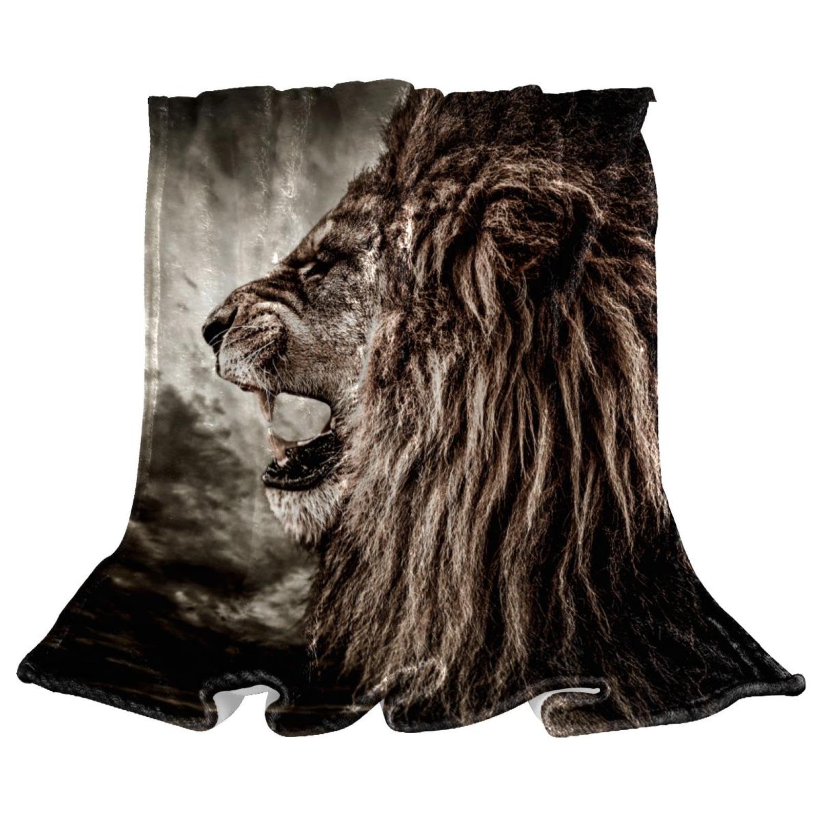 Couverture polaire lion plaid chaud et doux pour lit et canape 150x200cm