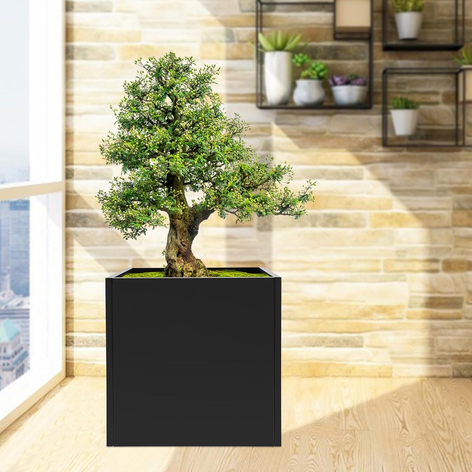 Cube Metal Planter 26" x 26", Large Square Planter for Indoor & Outdoor Patio/Garden, Durable Steel Planter Box, Modern Heavy Duty Flower Pot for Tall Plants, Trees, Flowers