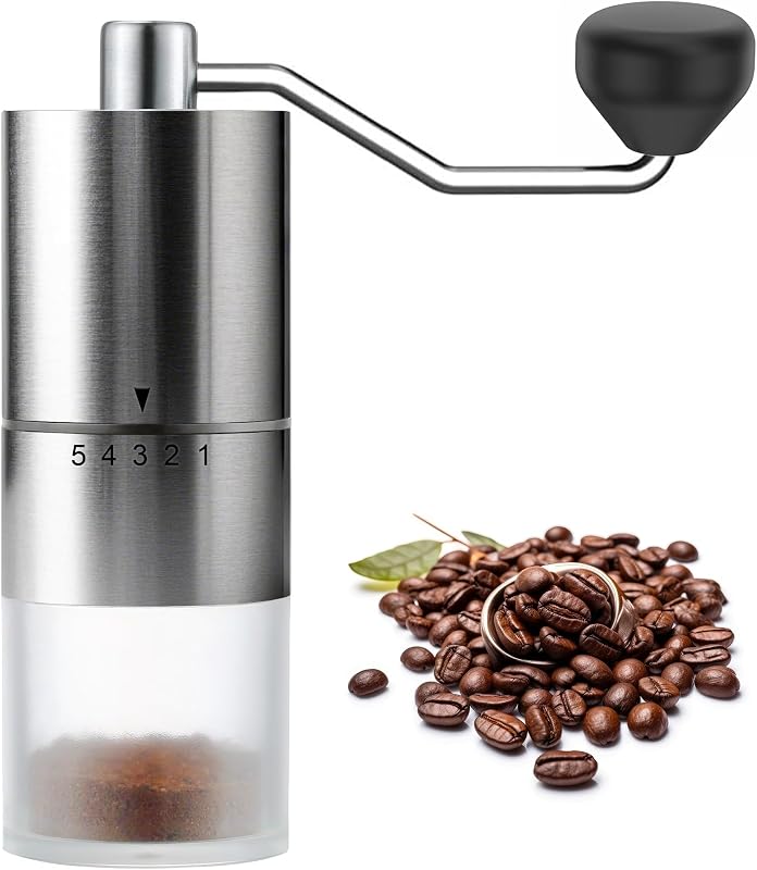 EZLucky Manual Coffee Grinder, 5 External Settings, Ceramic Conical Burr | External adjustment ring for quick grind changes; portable hand grinder for espresso, pour over, travel and camping