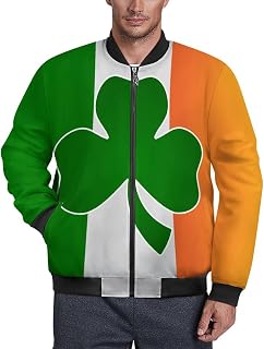 Shamrock Icon on Ireland Flag Men's Bomber Jacket Military Warm Jackets Casual Fall Winter Windbreaker Coats