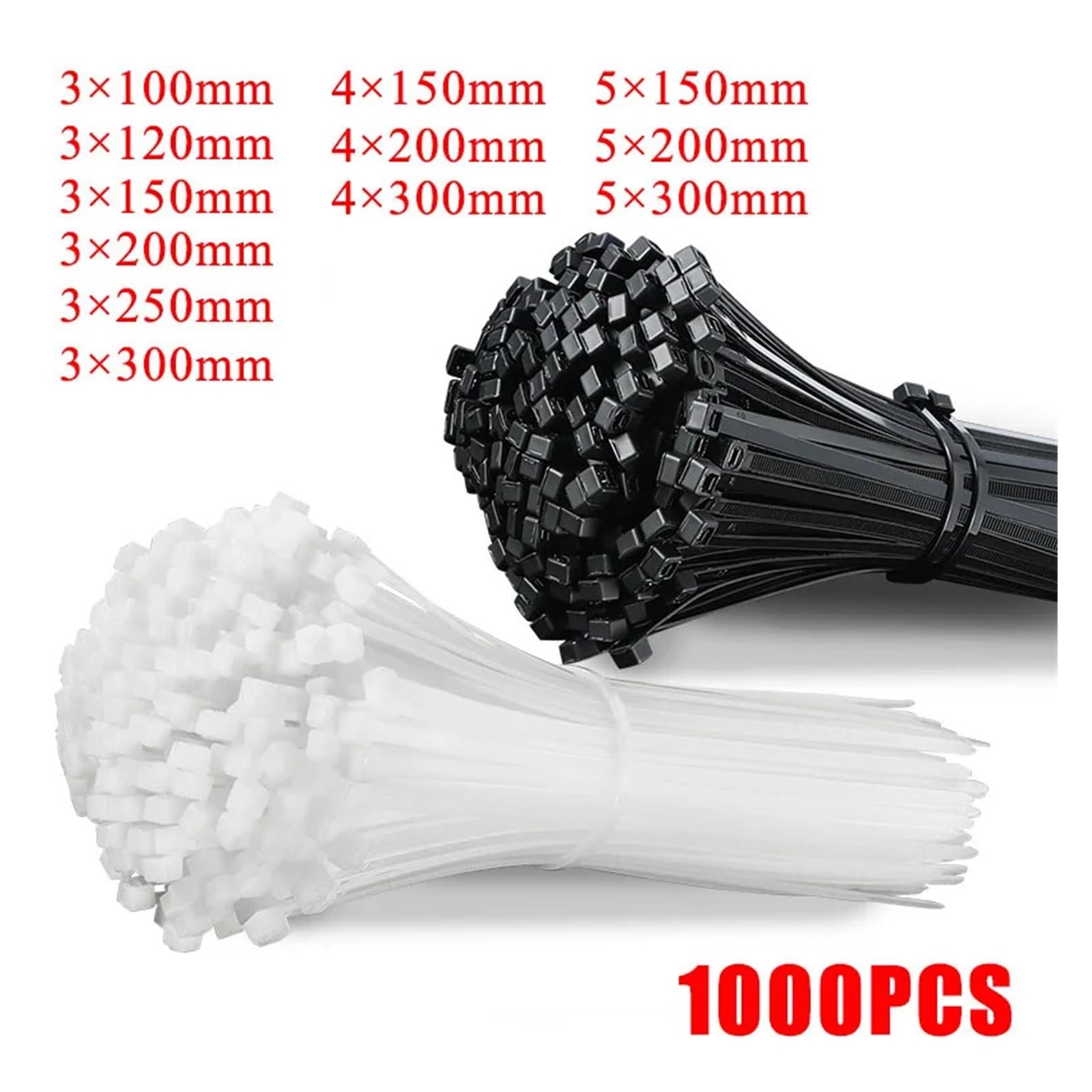 Bridas de nylon ABS con cierre automático, Bridas for cables de nailon autoblocantes Blanco Negro (3-5) x (100-300) mm 1000/5000/10000 PCS(3x200mm,Black(10000PCS))