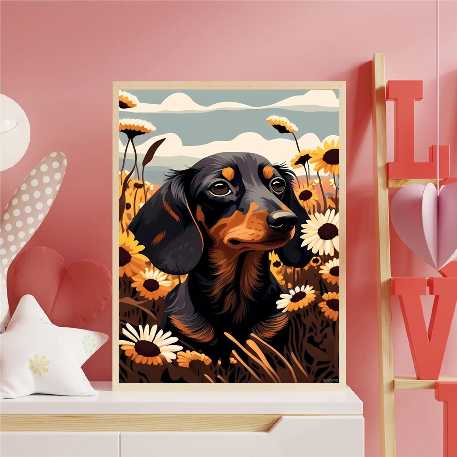 QAZWSX Kit de pintura de diamante de perro salchicha 5D, pintura de diamantes de perro, kits de arte de diamantes completos para adultos, bordado de punto de cruz, suministros de manualidades, lienzo