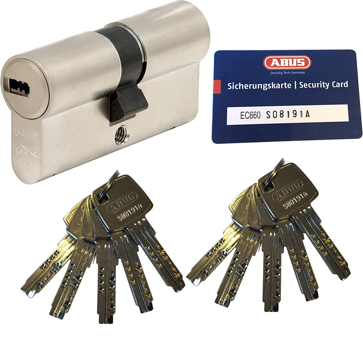 ABUS EC660 Profil-Doppelzylinder Länge (a/b) 30/30mm (c=60mm) mit 10 Schlüssel, mit Sicherungskarte …