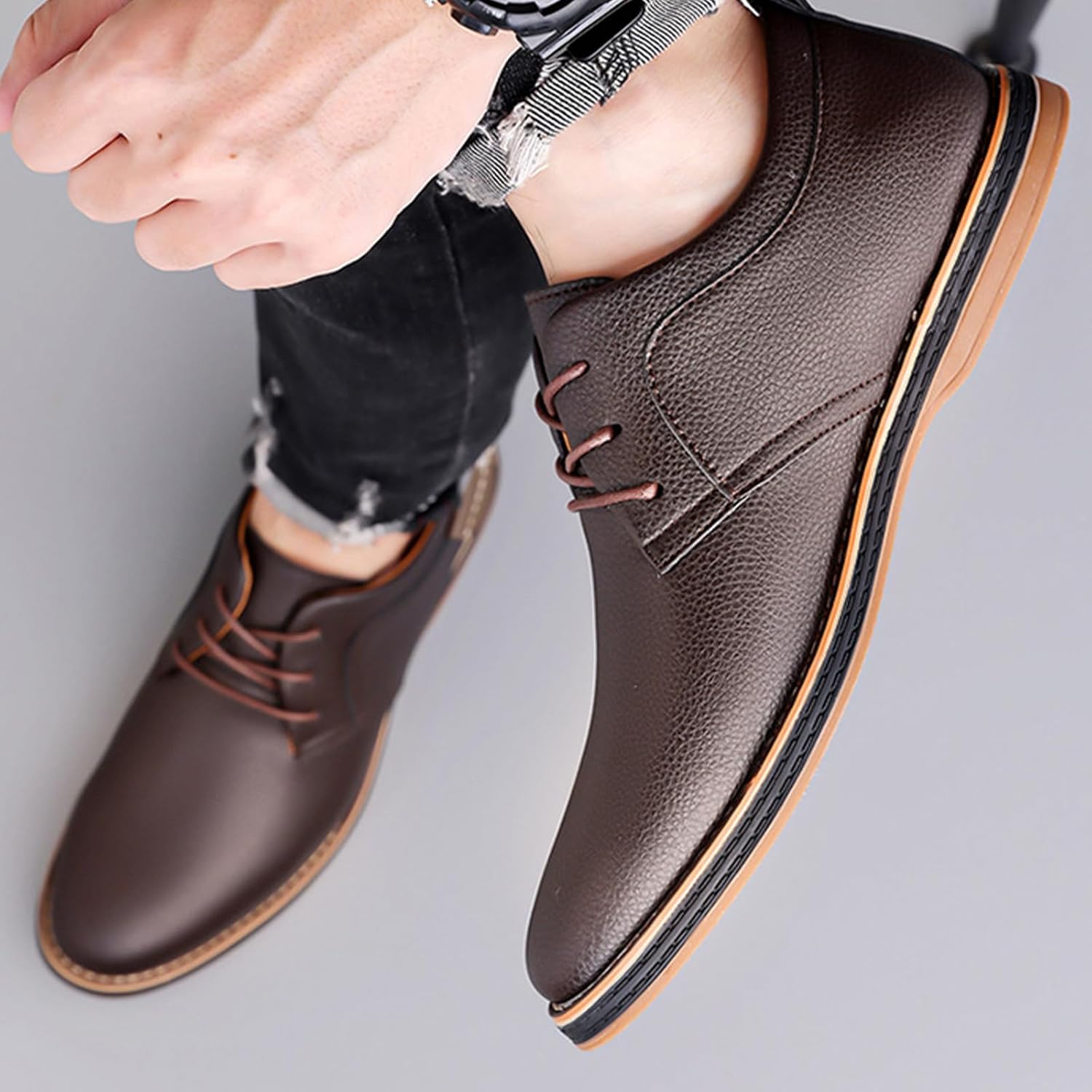 Men's Casual Business Oxford Shoes Fashion Comfortable Non Slip Round Toe Lace Up Orthopedic Leather Shoes Flat Office Driving Formal Derby Sneakers - Image 5