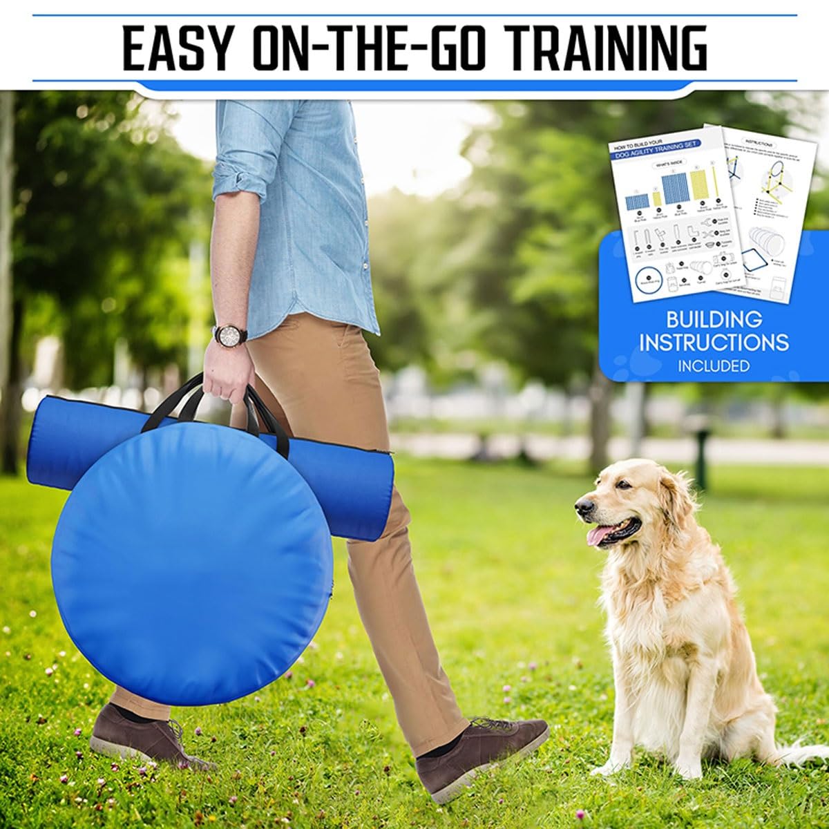 Hunde-Agility-Trainingsgeräte-Set, Hunde-Agility-Hindernistrainingskurse-Kit mit Hundetunnel, Agility-Webstangen, verstellbare Hürden