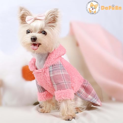 Miniatura 4 de Vestido con capucha para perro suéteres de invierno para perros pequeños niñas clima frío vestidos cálidos para cachorros ropa para mascotas a