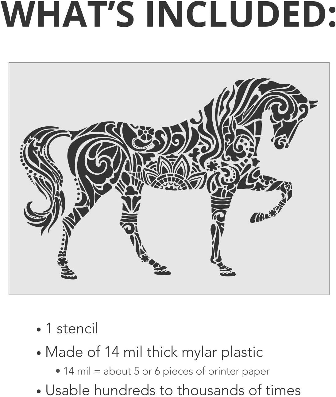 Stencil Stop Mandala Horse Stencil - 14 Mil Mylar Plastic [13 x 9.1 Inches]