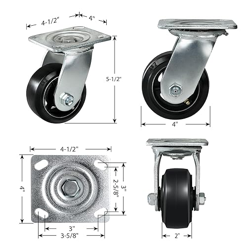 Miniatura 10 de Ruedas industriales de 5 x 2 pulgadas, ruedas de goma en hierro fundido, ruedas giratorias resistentes, 800 libras por ruedas, ampliamente