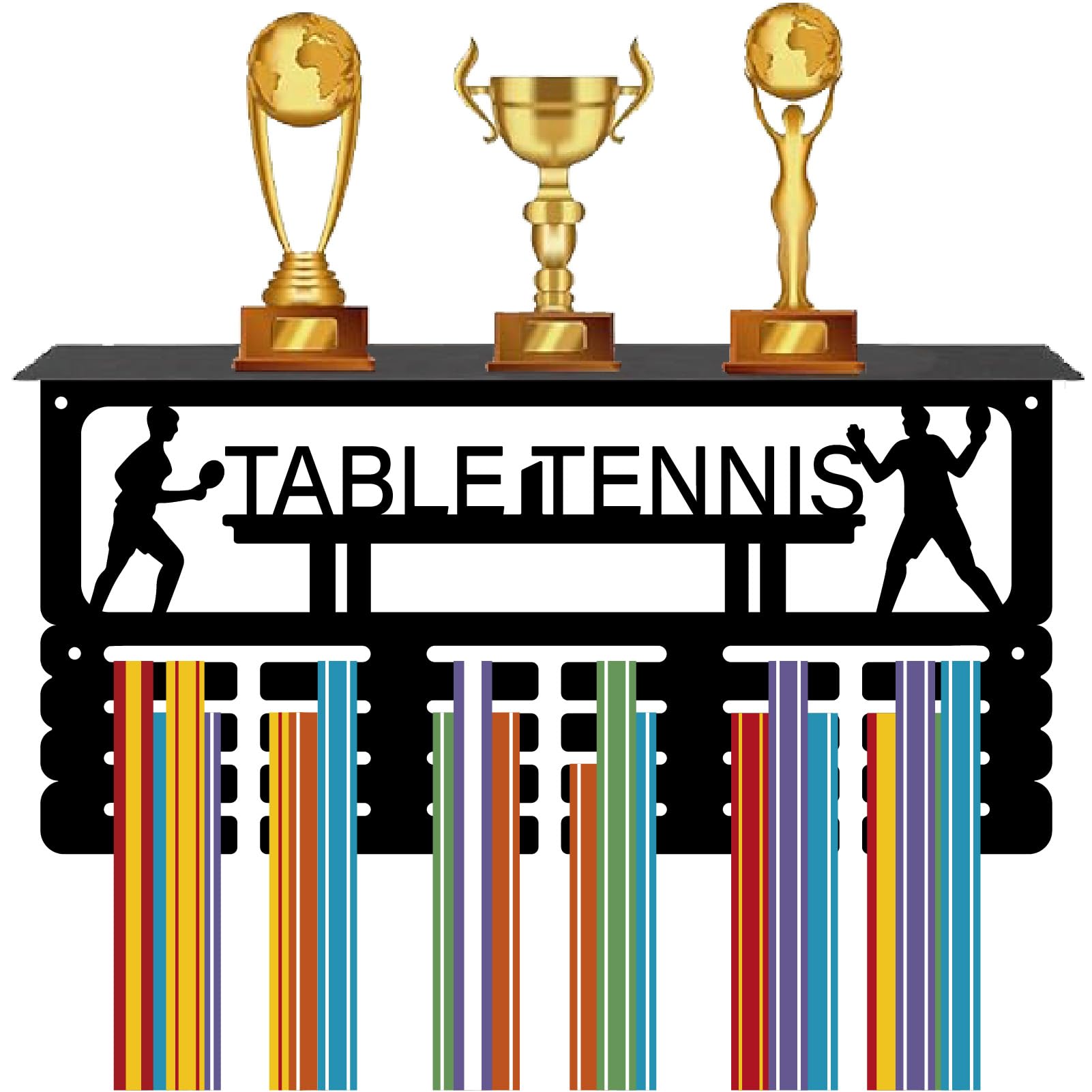 CREATCABIN Soporte Medallas Tenis Mesa Estante Trofeos Estante Colgar Medallas Exhibición Premios Colgar En la Pared 4 Más 70 medallas Regalo Jugador Ganador s Tenis Mesa 40x20x10cm Negro