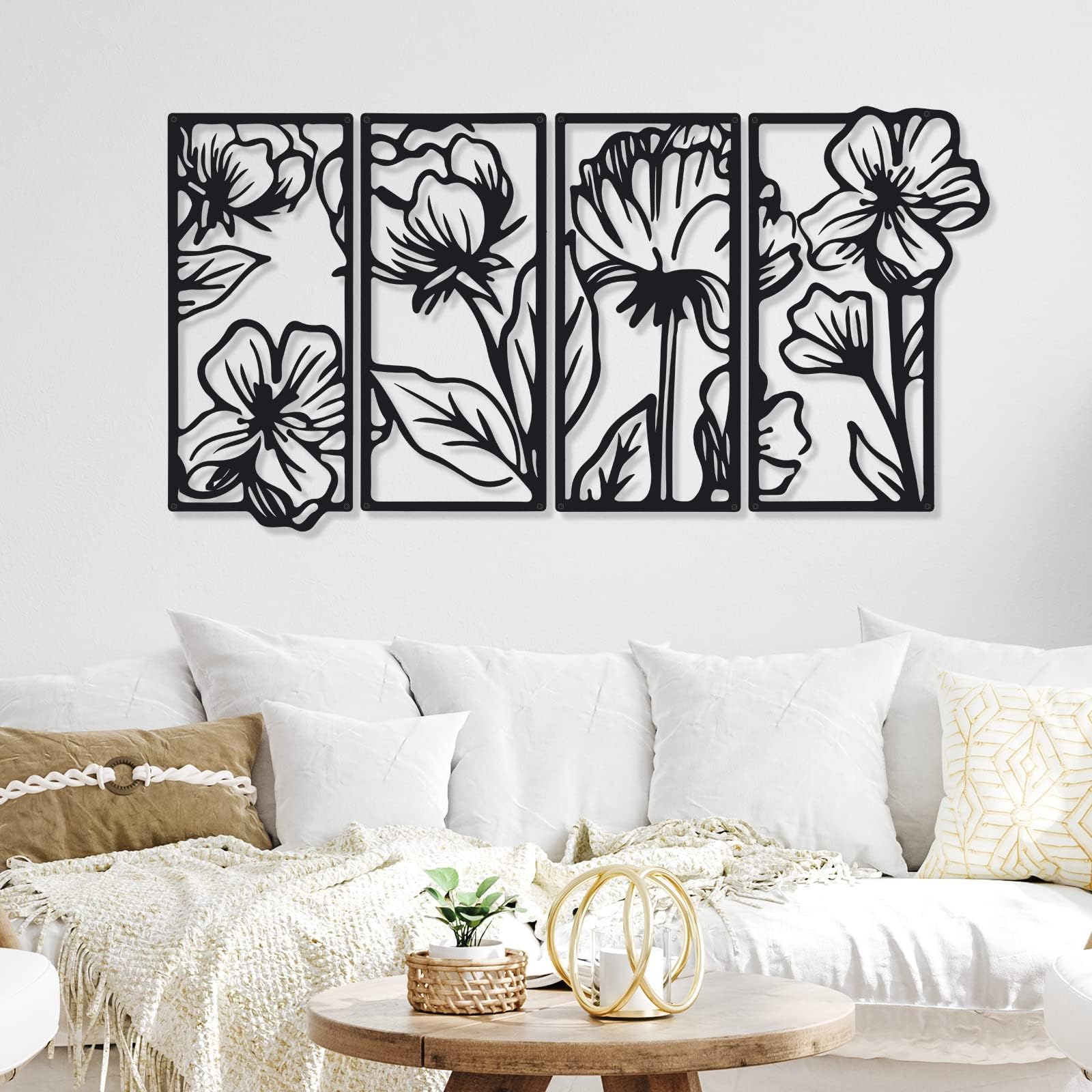 Cunno 4 Pcs Wall Decor Metal Floral Minimalist Line Art — free download