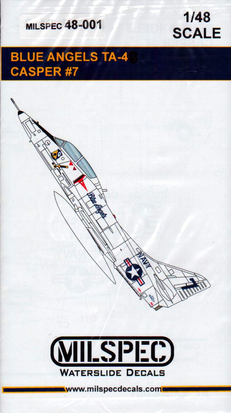 MilSpec Decals CAMMS48001 1:48 Blue Angels TA-4 Skyhawk Casper #7 [WATERSLIDE Decal Sheet]