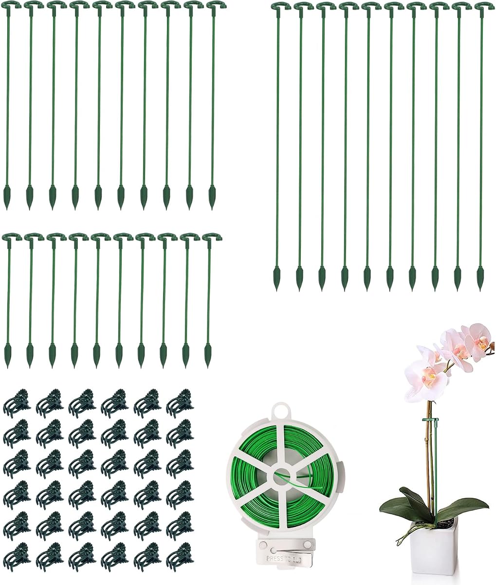 30Pcs Small Plant Stakes for Indoor Plants with Clips&Twist Tie | 6.7/10.6/14.5/ Inches Single Stem Plant Support Stakes for Phalaenopsis/Orchid Flower/Roses/Chrysanthemum/Succulent