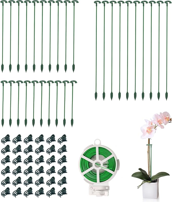 30Pcs Small Plant Stakes for Indoor Plants with Clips&Twist Tie | 6.7/10.6/14.5/ Inches Single Stem Plant Support Stakes for Phalaenopsis/Orchid Flower/Roses/Chrysanthemum/Succulent