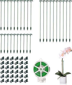 Pack of 30 Small Plant Stakes for Indoor Plants 3 Size 6.7/10.6/14.5/ Inches Single Stem Plant Support Stakes for Phalaenopsis/Orchid Flower/Roses/Chrysanthemum/Succulentwith Clips&Twist Tie
