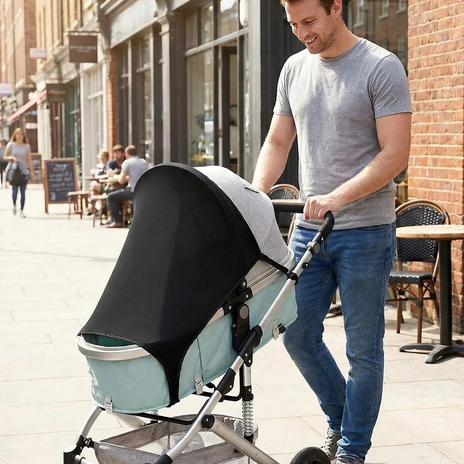 JSTHHTT Capottina per Passeggino con Protezione Solare, Parasole Carrozzina Universale Regolabile con Protezione UV 50, Parasole Elastico, Traspirante, Colore Nero