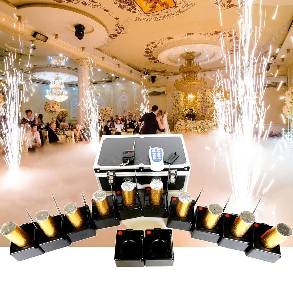 Accenditore Per Fuochi D'Artificio A Freddo, Ricevitore 12 Cues + Telecomando Senza Fili, Mini Fontana Per Fuochi D'Artificio Freddi, Sistema Pirotecnico Con Scintilla Per Matrimoni, Con Valigia
