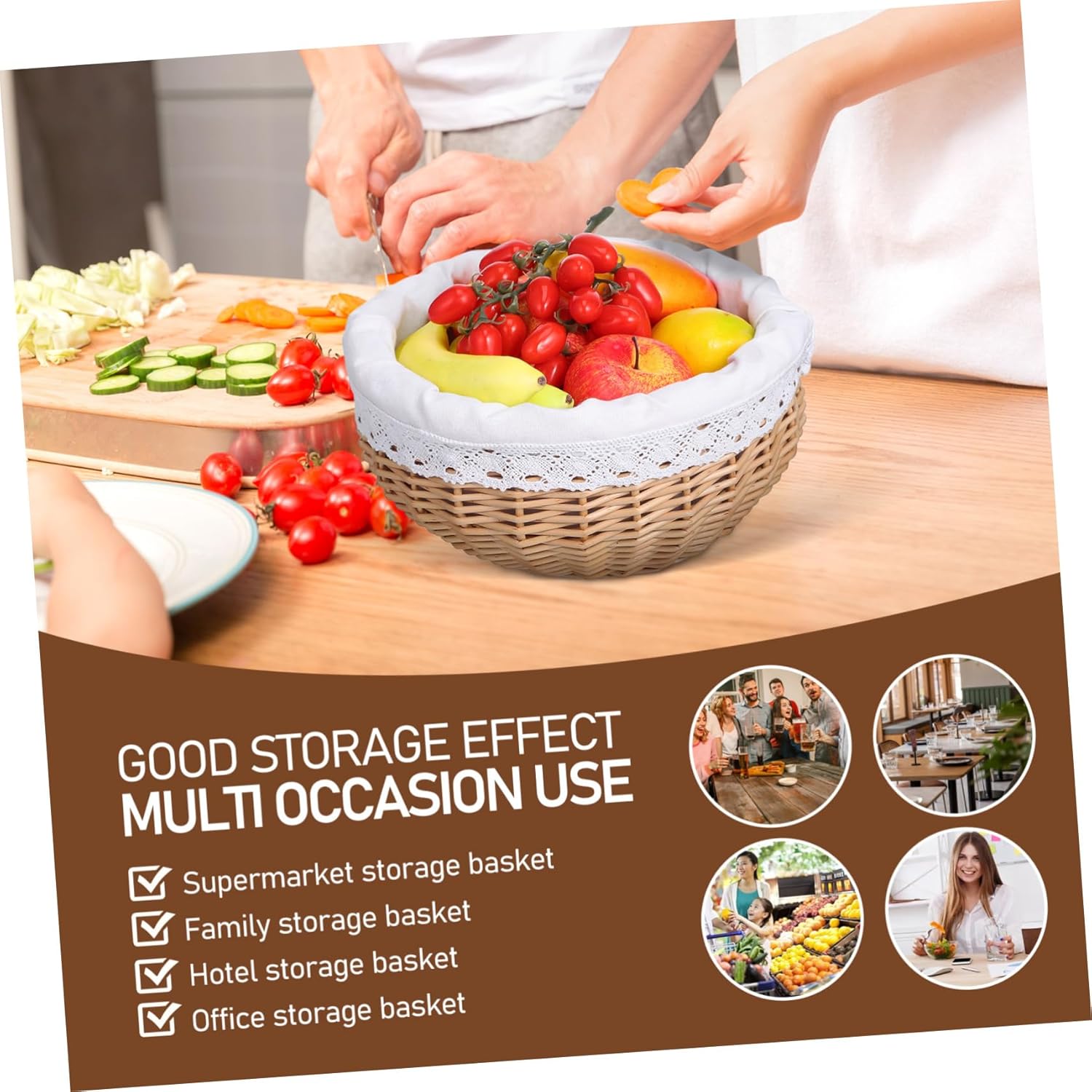 Woven Bread Basket Storage Food Organizer Basket Snack Storage Lid Lid
