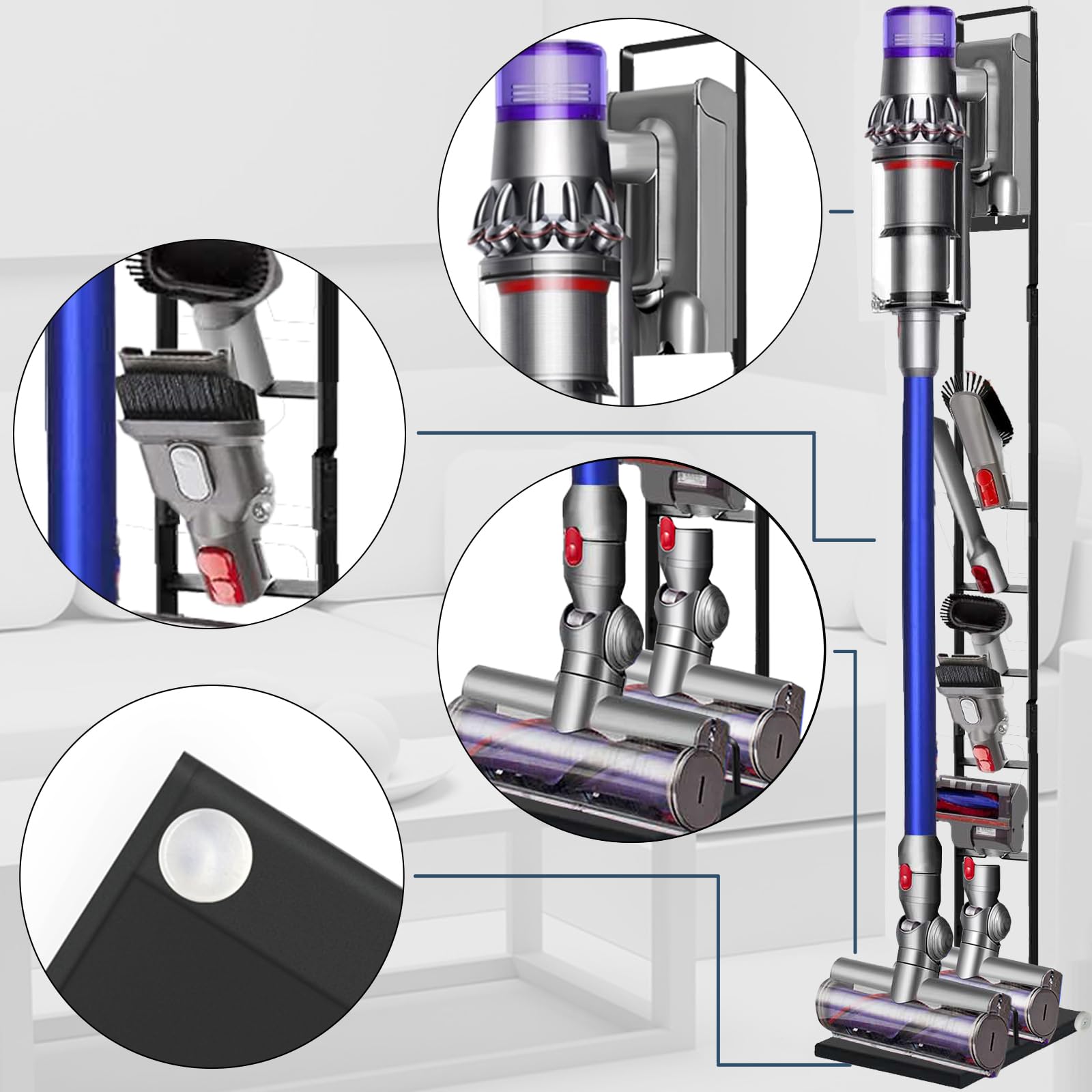 Vacuum Stand Compatible with Dyson V15 V11 V10 V9 V8 V7 V6 with Wheels,Heavy Base Metal Bracket Holder, Storage Bracket Stand for Dyson Cordless Vacuum Cleaners & Accessories & Attachments thumbnail 10