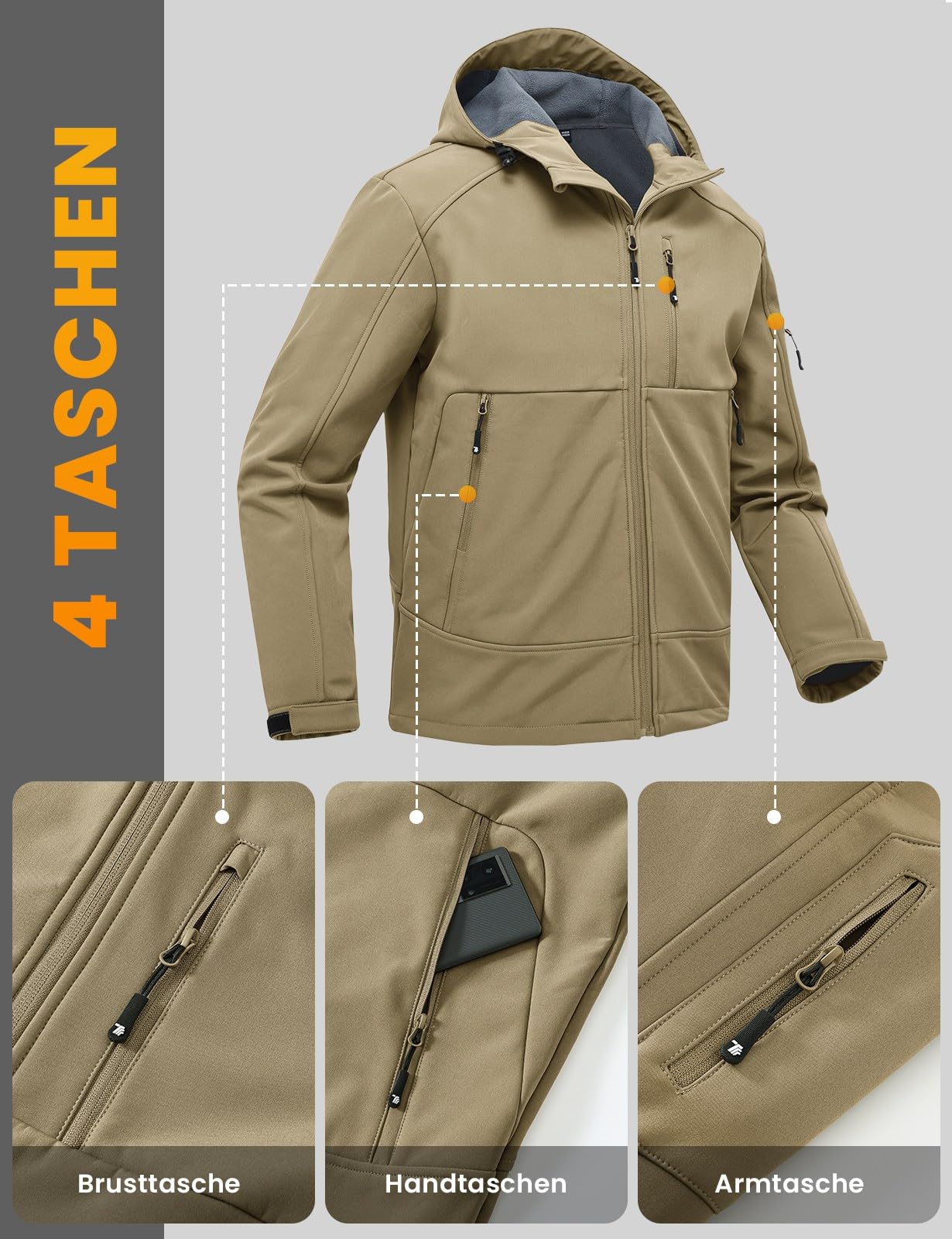 Rdruko Chaqueta softshell para hombre, impermeable, forrada de invierno, chaqueta funcional con forro polar, chaqueta para exteriores, cortavientos, para senderismo, bicicleta, camping