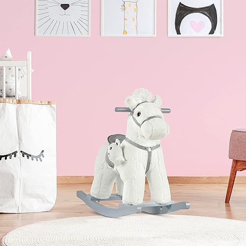 Miniatura 2 de Qaba Caballo Mecedor Montable de Peluche para Niños con Juguete de Oso, Silla para Niños con Juguete de Peluche Suave y Divertidos Sonidos