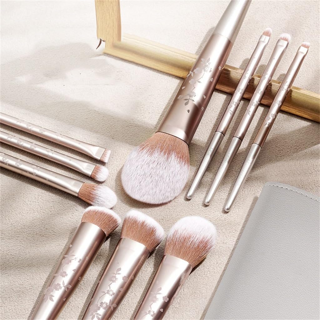 Set di 10 pennelli da Trucco con Manico in Legno e Bacchette Lunghe per fondotinta, correttore, Cipria, ombretto, Fard (Diametro 18 cm)