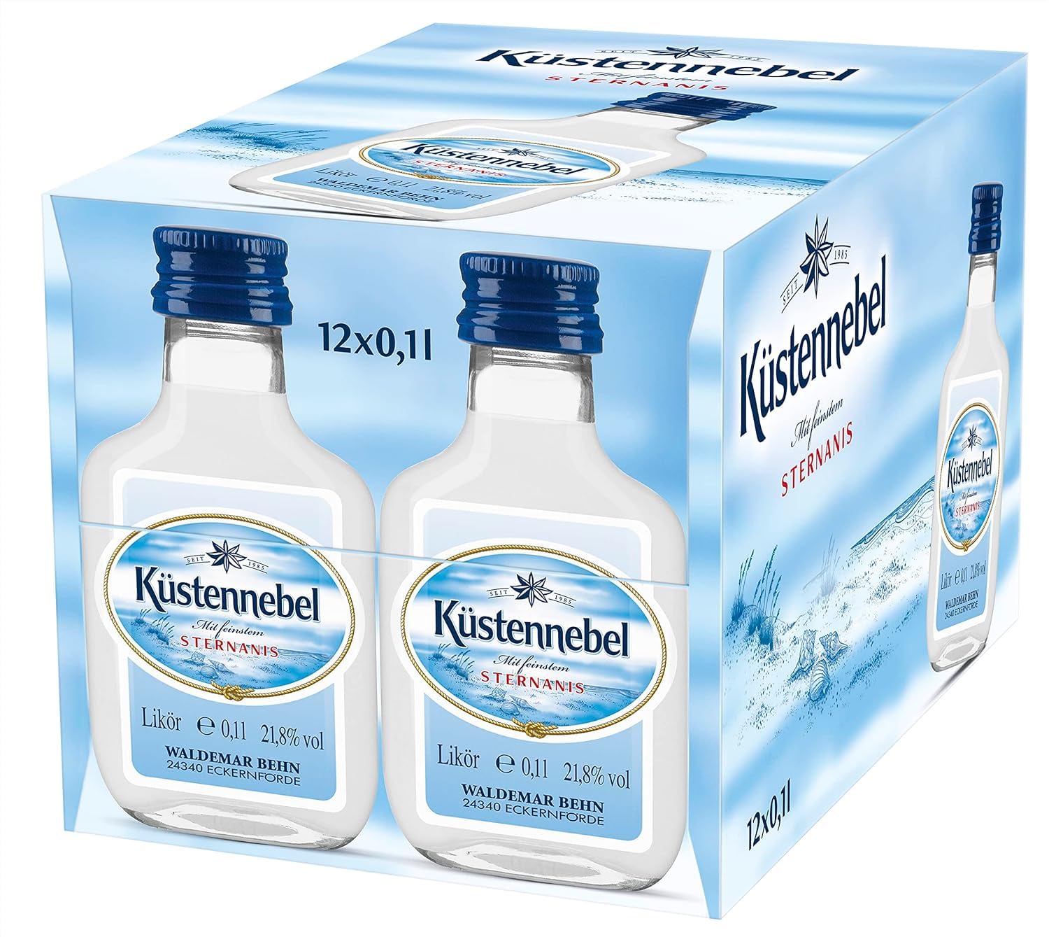 Küstennebel | Sternanis | 12 x 100 ml | Taschenflasche | beliebteste deutsche Anisspirituose | sympathischer Klassiker | Ideal als Aperitif