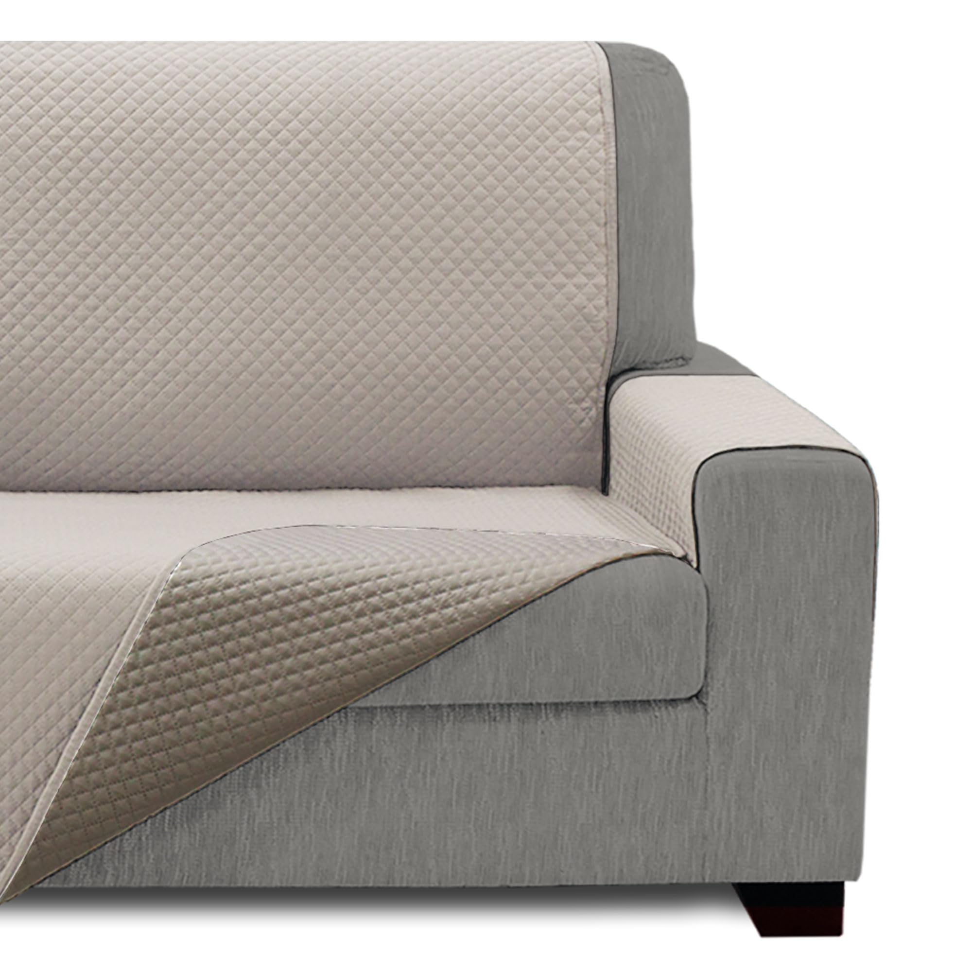 FAVERTI® Cubre Sofá Acolchado 3 Plazas - 170 cm (Asiento) | Modelo REQUENA | Beige-Crudo Reversible | Protector Compatible con Sofás Relax y Orejero | Loneta Lavable | Fabricado en España