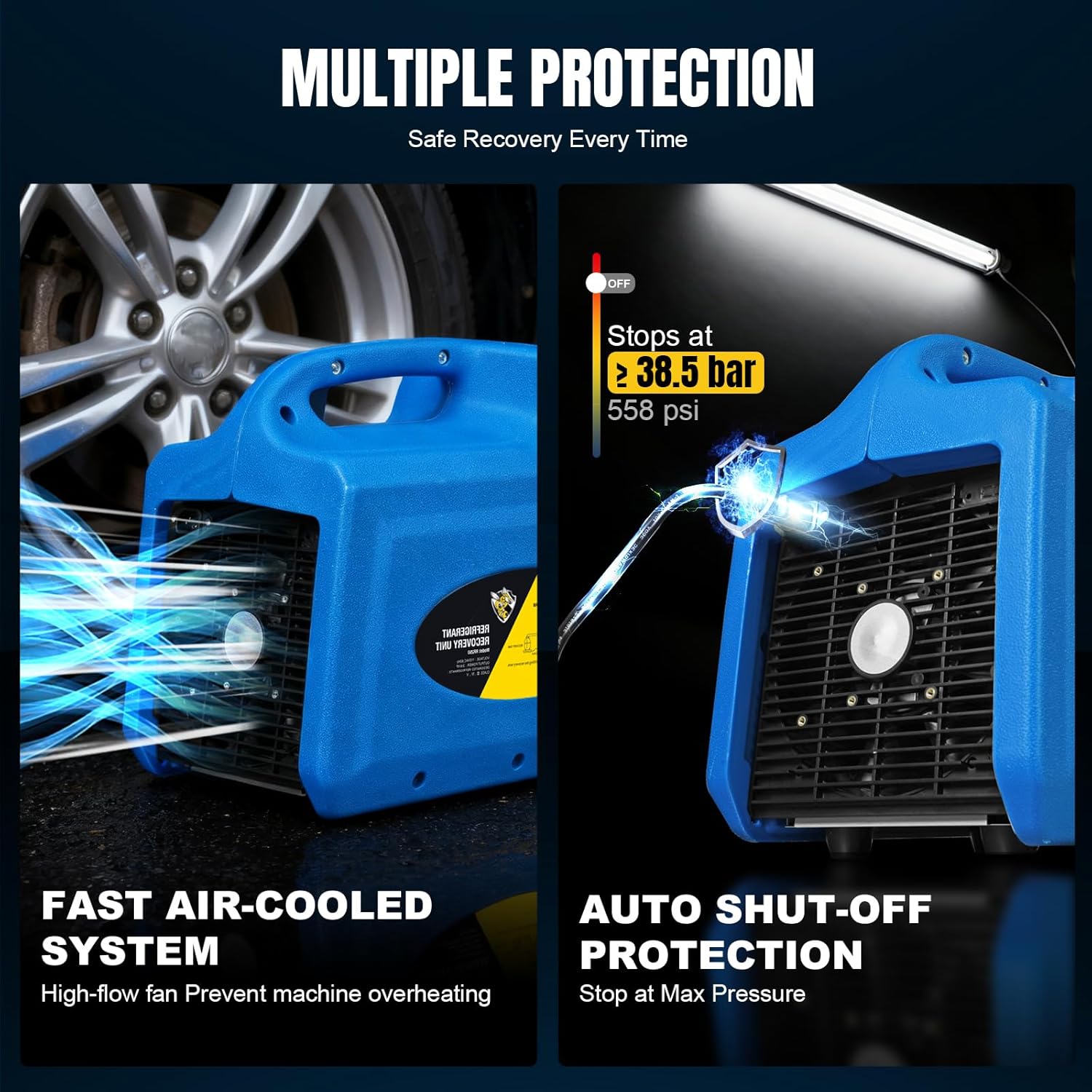 3/4 HP Refrigerant Recovery Machine R32 R1234yf Portable AC Recovery Machine HVAC Self-Cleaning Single Cylinder Oil-less Freon Recycling Unit for Liquid Vapor Refrigeran