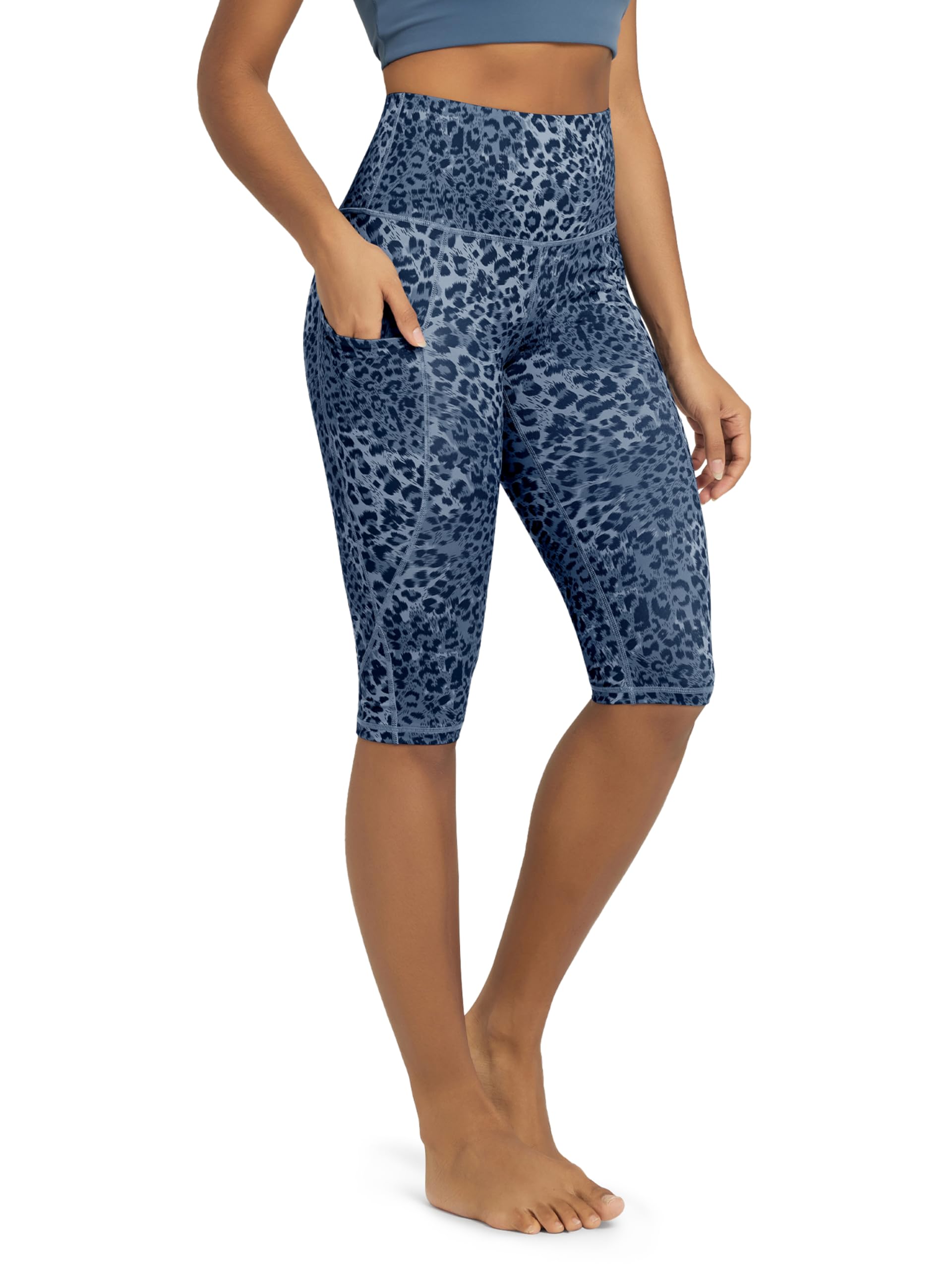 ODODOS Women's High Waisted Yoga Capris with Pockets, Tummy Control Non See Through Workout Athletic Running Capri Leggings