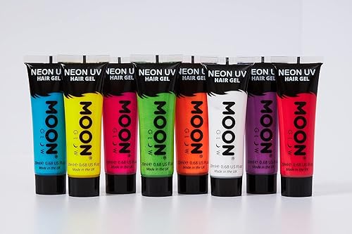 Miniatura 2 de Moon Glow - Gel para el cabello Blacklight Neon UV - Juego de 8 tubos de 0.67 oz - Tinte temporal para el cabello - Spike and Glow!