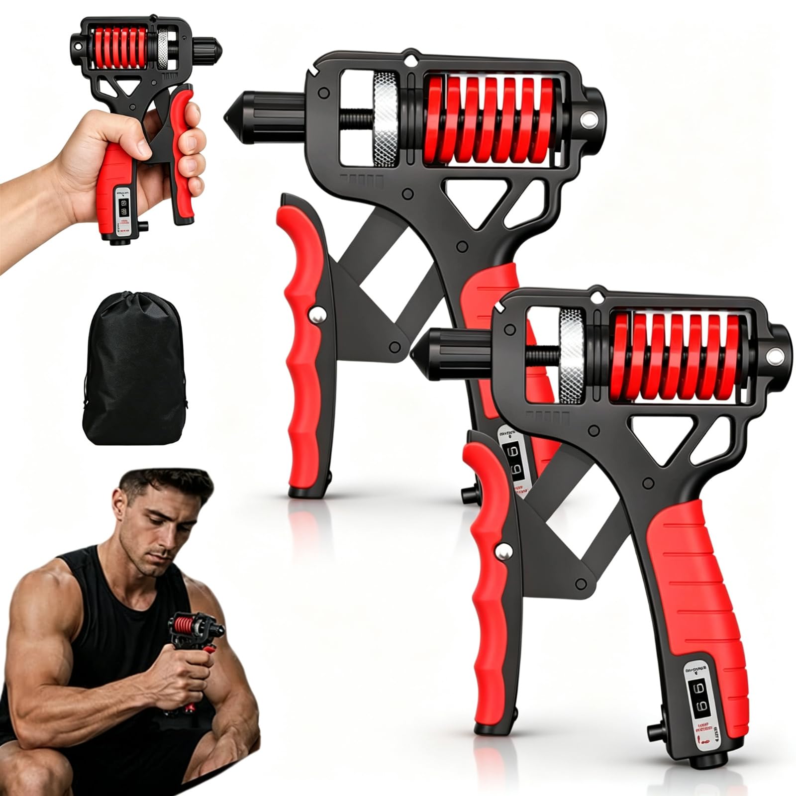 Adjustable H-Grip Hand Trainer，Red-Mechanical Counting：2pcs