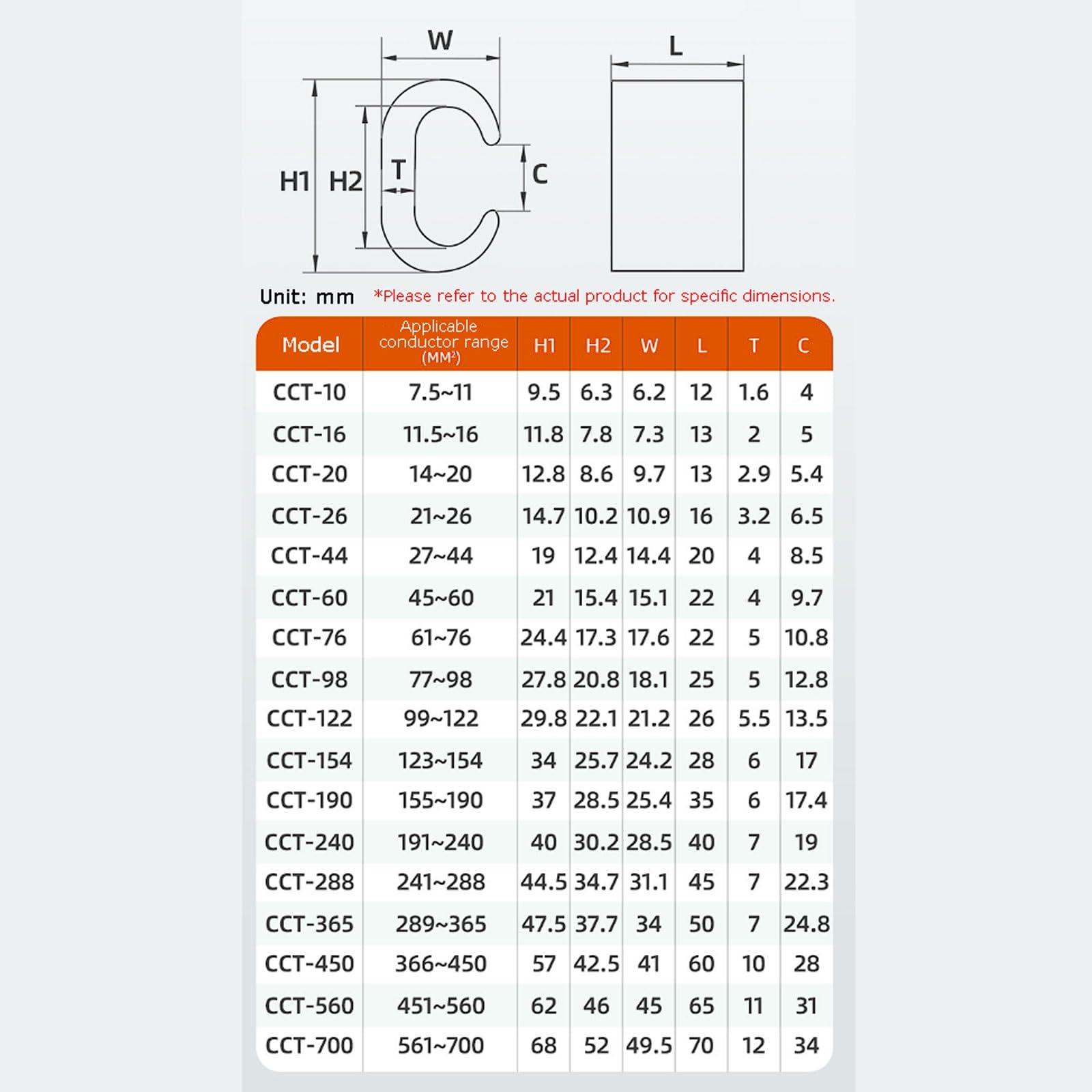 Abrazaderas de derivación cobre tipo C Serie CCT, kit conector cable a tope y paralelo conexión rápida, 16 tamaños hasta 700 mm² Regleta de conexión(CCT-700 1 piece)