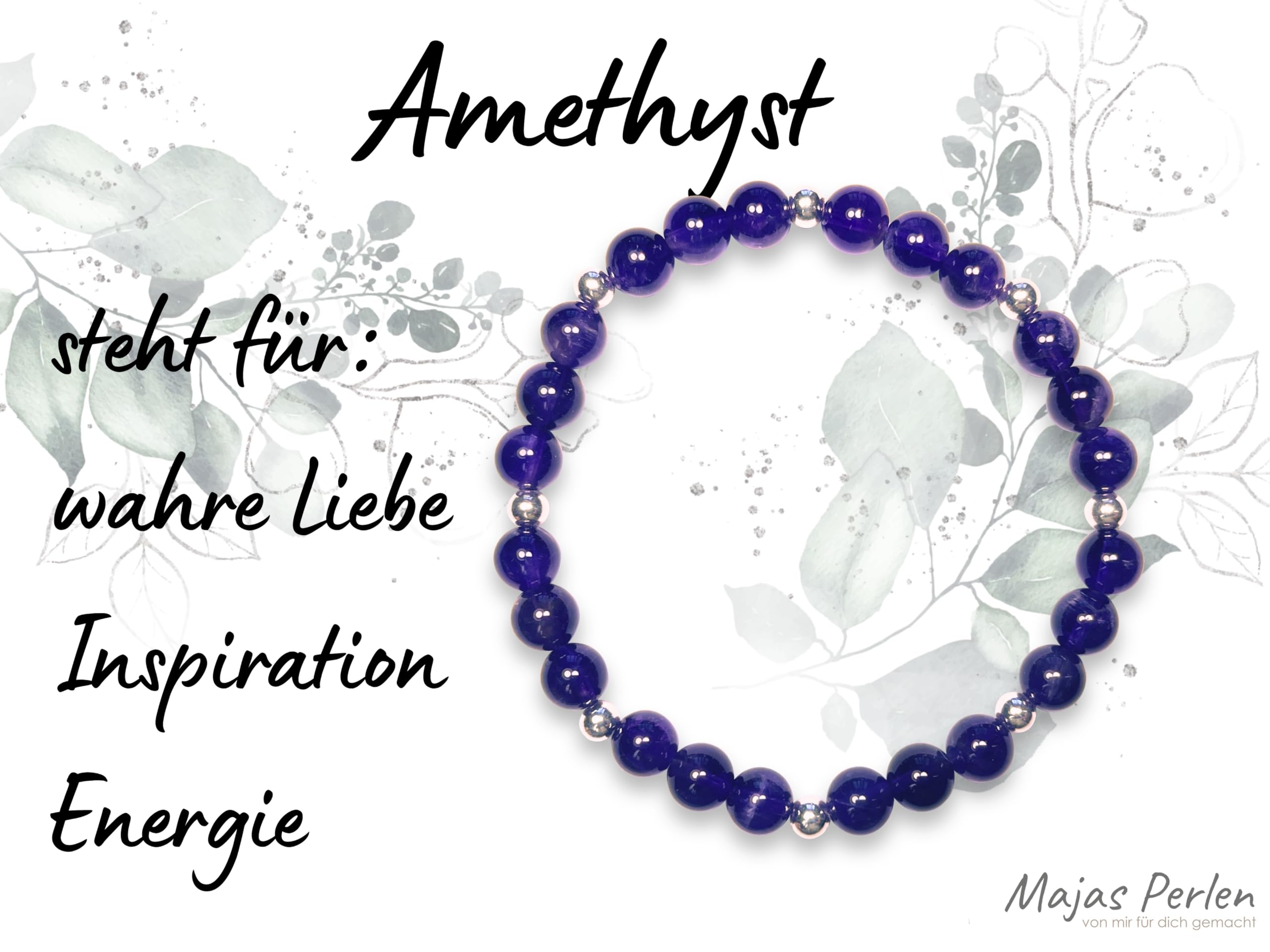 Amethyst Armband Perlen echt 6mm mit Edelstahlperlen 4mm Silber Gold Roségold oder Ionisiert - Handmade Perlenarmband Wahre Liebe Inspiration Energie Spiritueller Schmuck Unisex
