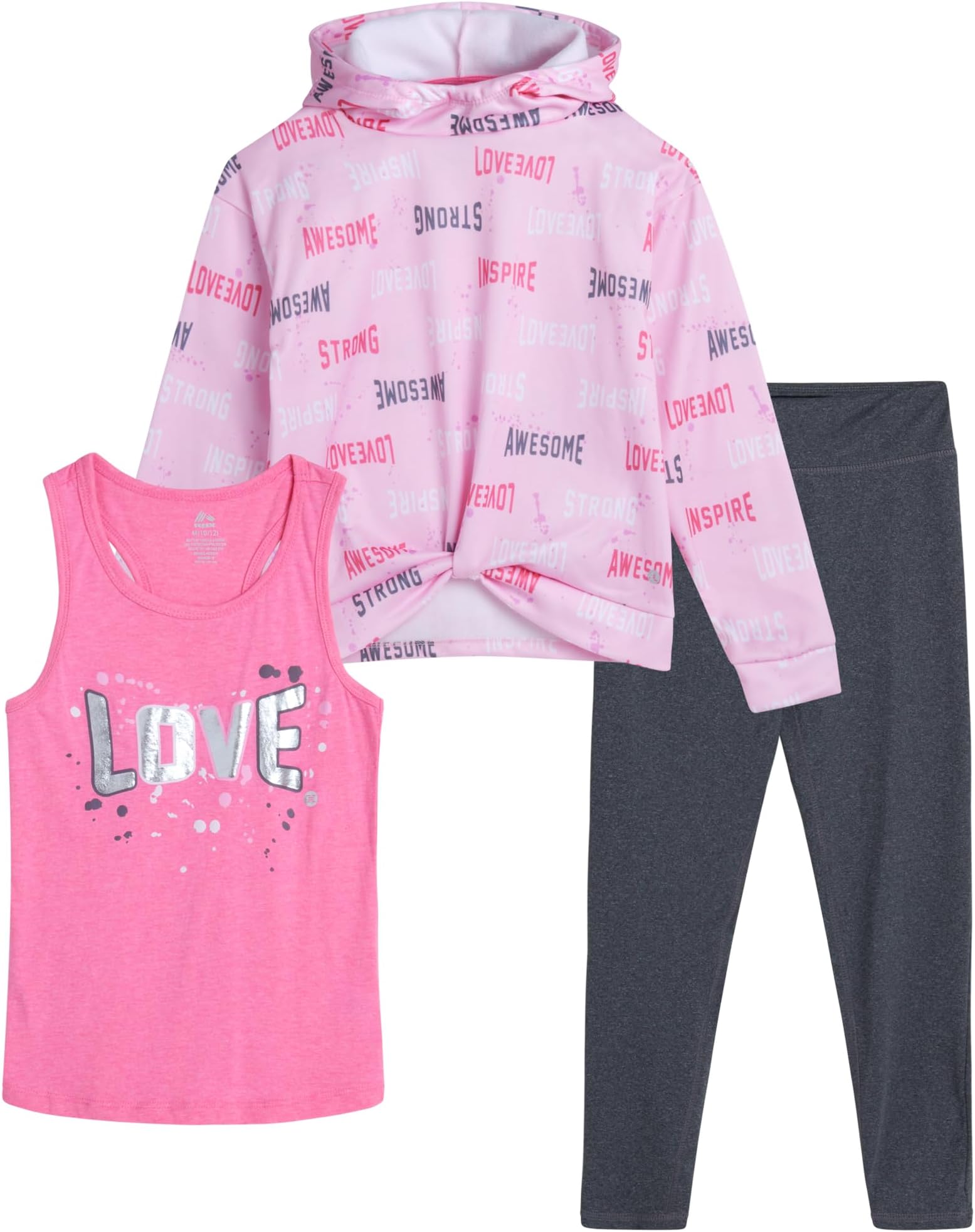 Active Girls Pants Set - 3 Piece Fleece Graphic Hoodies Sweatshirt Tank Top and Girls Leggings Kids Clothing Sets (7-12)