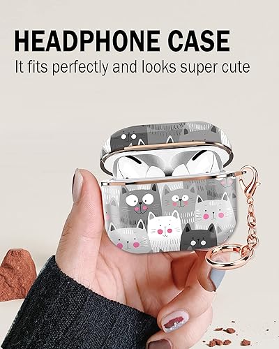 Miniatura 4 de ZEKICE Funda para Airpod Pro 2 para Airpod Pro de 2 generación, a prueba de golpes, con llavero de oro rosa para niñas, mujeres y hombres (gatos