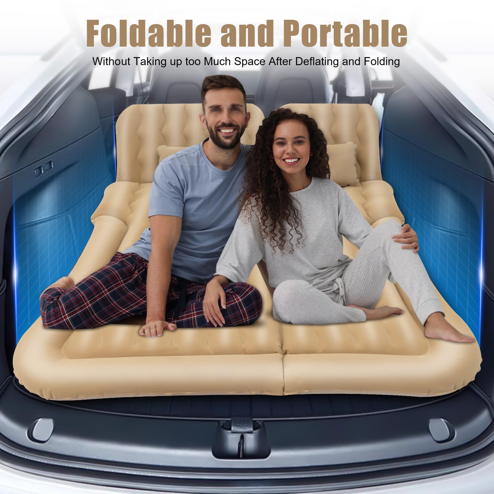 Matelas Gonflable Pour Voiture - 126x174cm - Avec Pompe Et Coussin - Gris