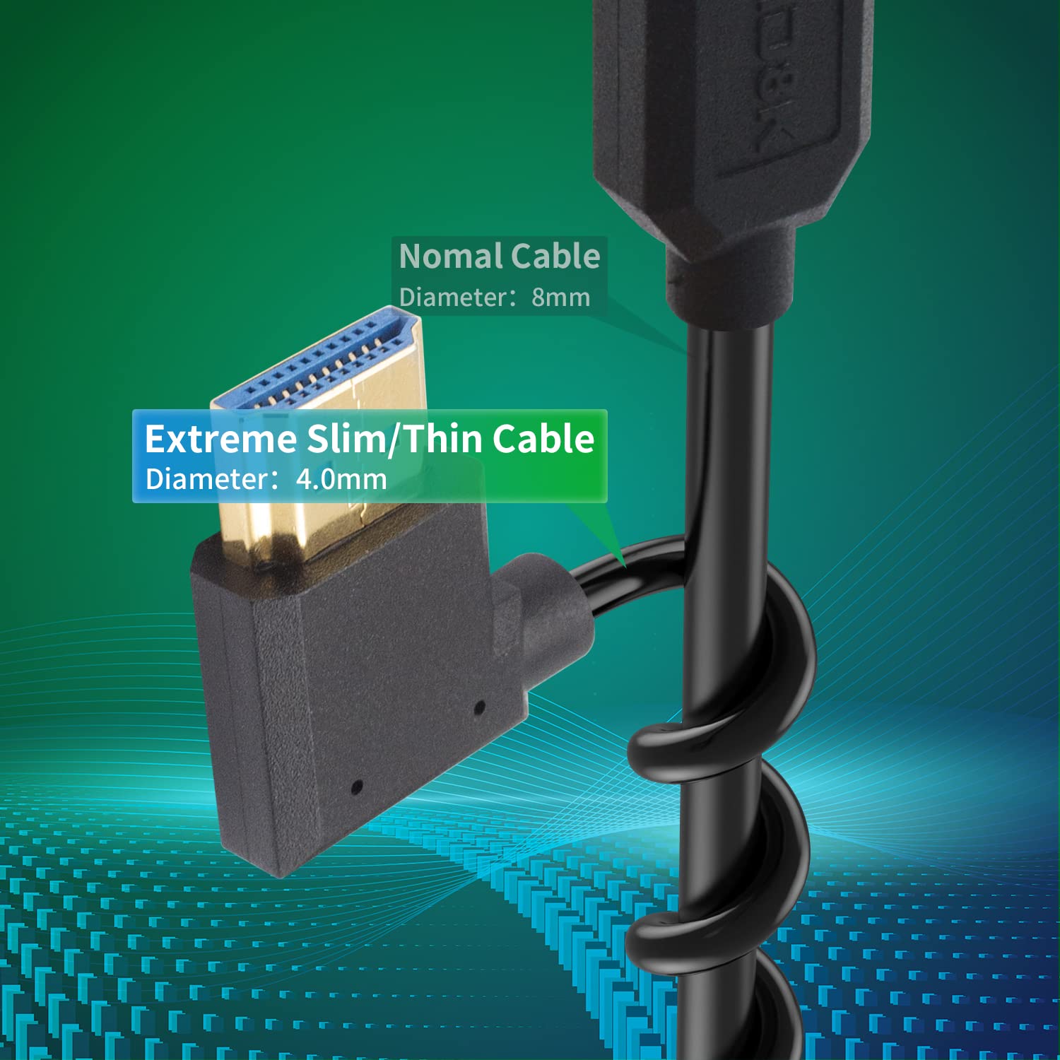 Techrum 8K HDMI Coiled Cable Short HDMI 2.1 Cable 8K@60Hz 4K@240Hz 48Gbps HDR For ATOMOS Ninja V Sony Canon Ronin Camera Monitors Capture Cards Right Left Angle