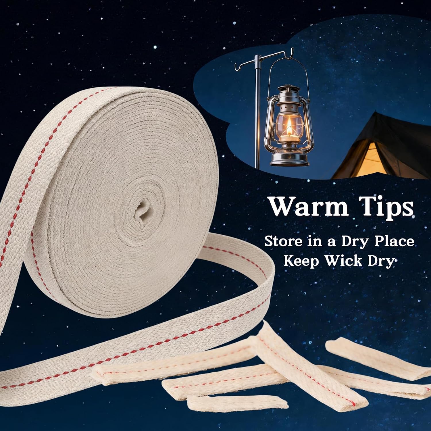 33 FT Oil Lamp Wicks 1/2 in Lamp Wick with Red Stitch Wick for Oil Lamp Kerosene Lighting Camping Stoves Decorative Lanterns Paraffin Lamps Hurricane Lights