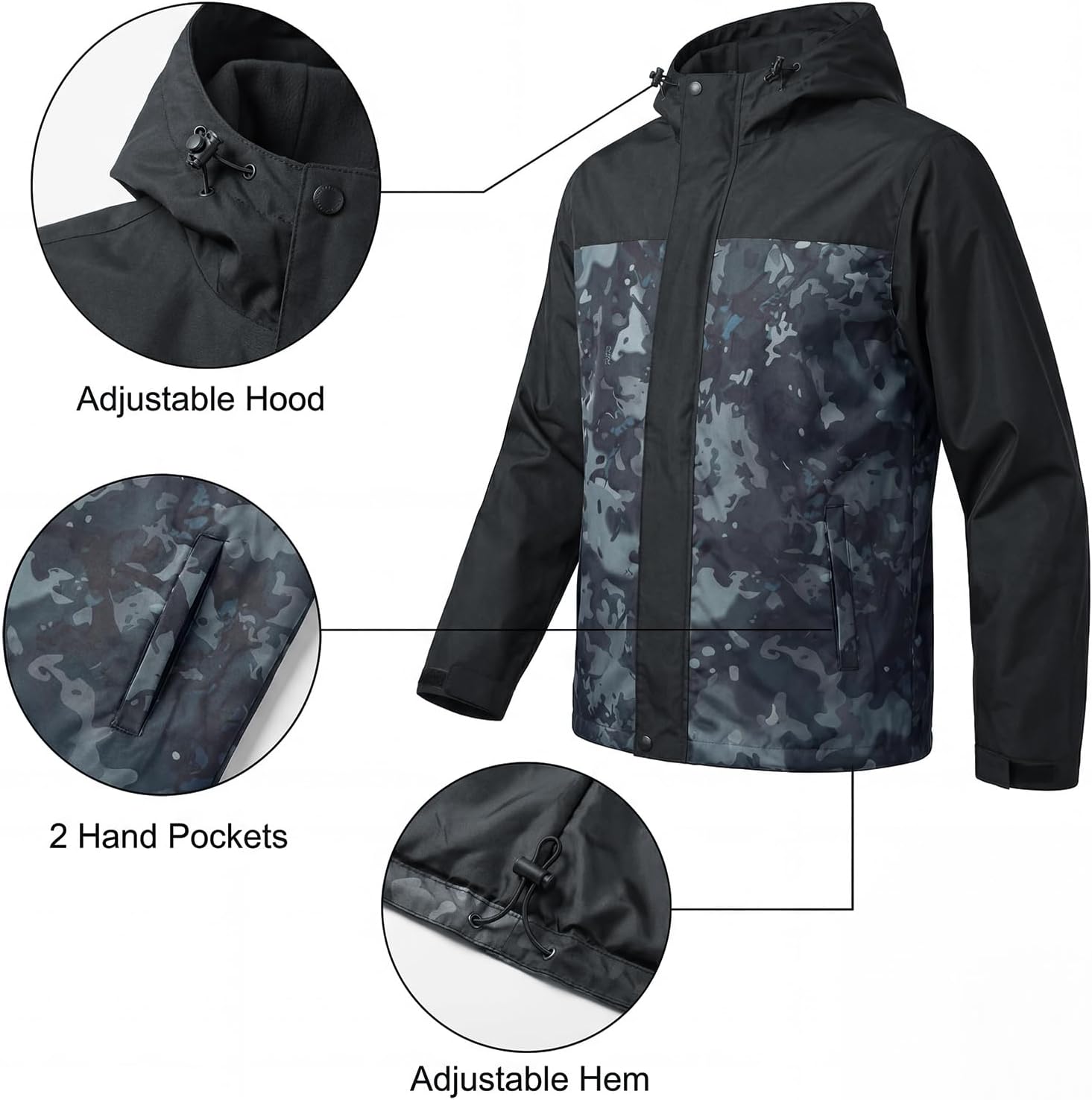 LOOGU Rain Jacket for Men, Packable Waterproof Rain Shell Lightweight, S–3XL for Hiking Fishing Camping
