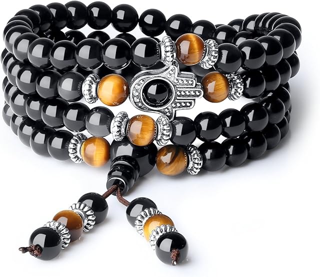 COAI 108 Mala Beads Stone Hamsa Hand Bracelet Necklace
