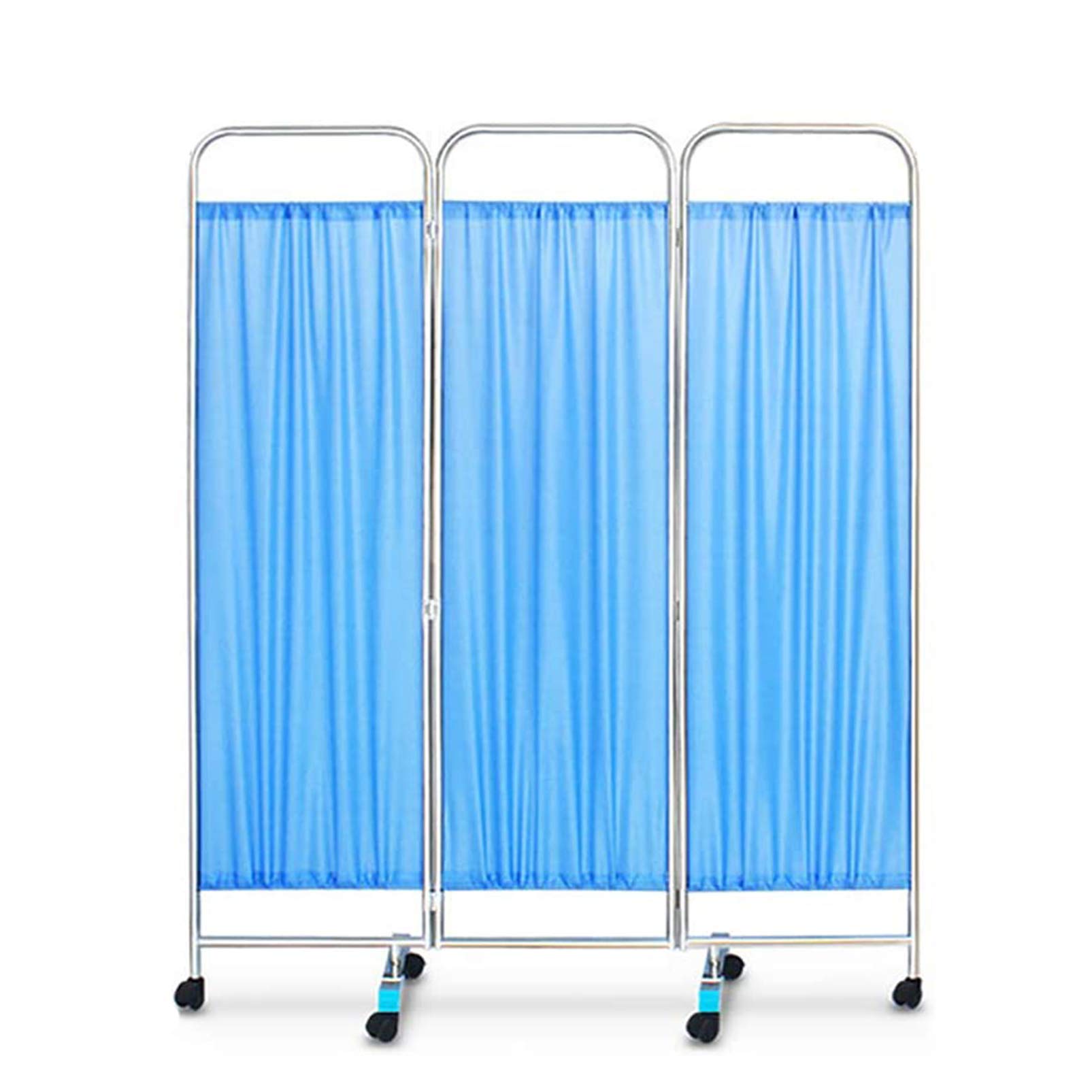 Paravent médical mobile en acier inoxydable à 3 volets bleus pliables