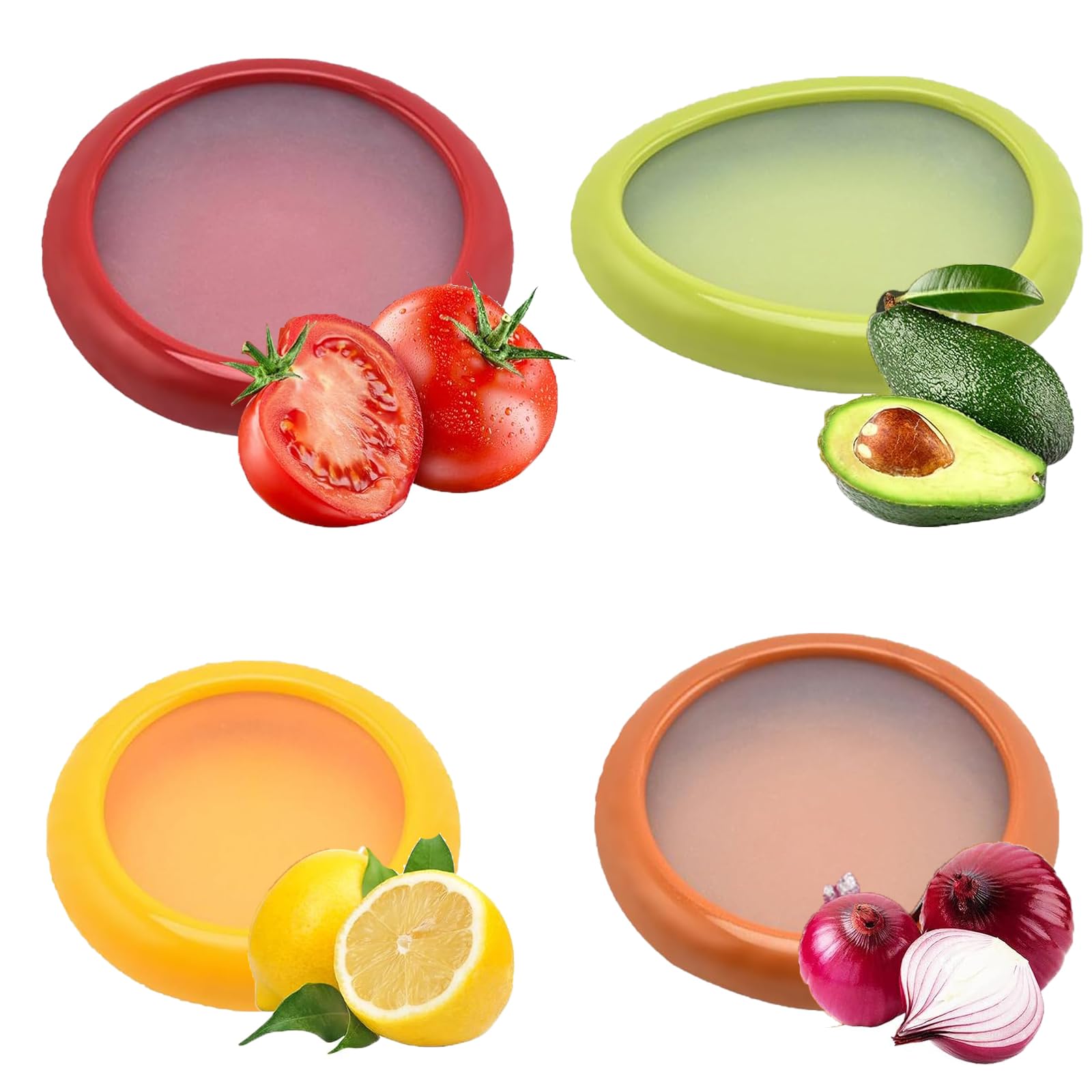 BPTZYLN4 Pcs Stretch Fresh Trays，Stretch Fresh Onion Storage Vegetable Storage，Avocado Storage Container For Red Onion, Guacamole, Lemon Tomato Saver And Storage Keeper