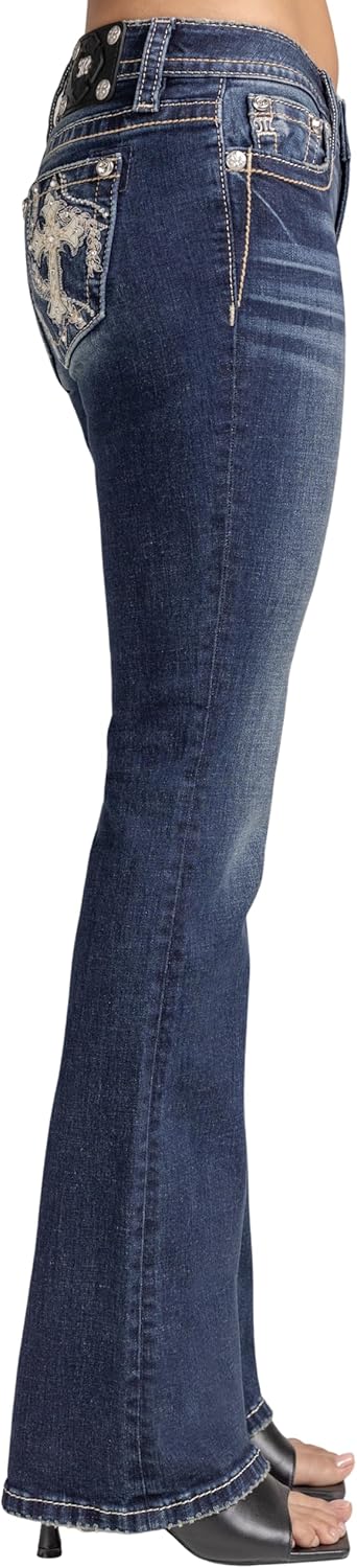 Miss Me Women's Raelyn Baroque Cross Embellished Pockets Mid-Rise Bootcut Jeans - Image 3