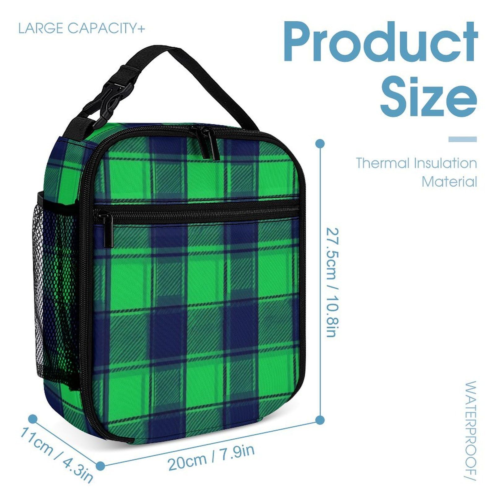 Mochila con bolsa de almacenamiento para lonchera, estampado escocés a cuadros negros y verdes (2), juego de mochila y neceser