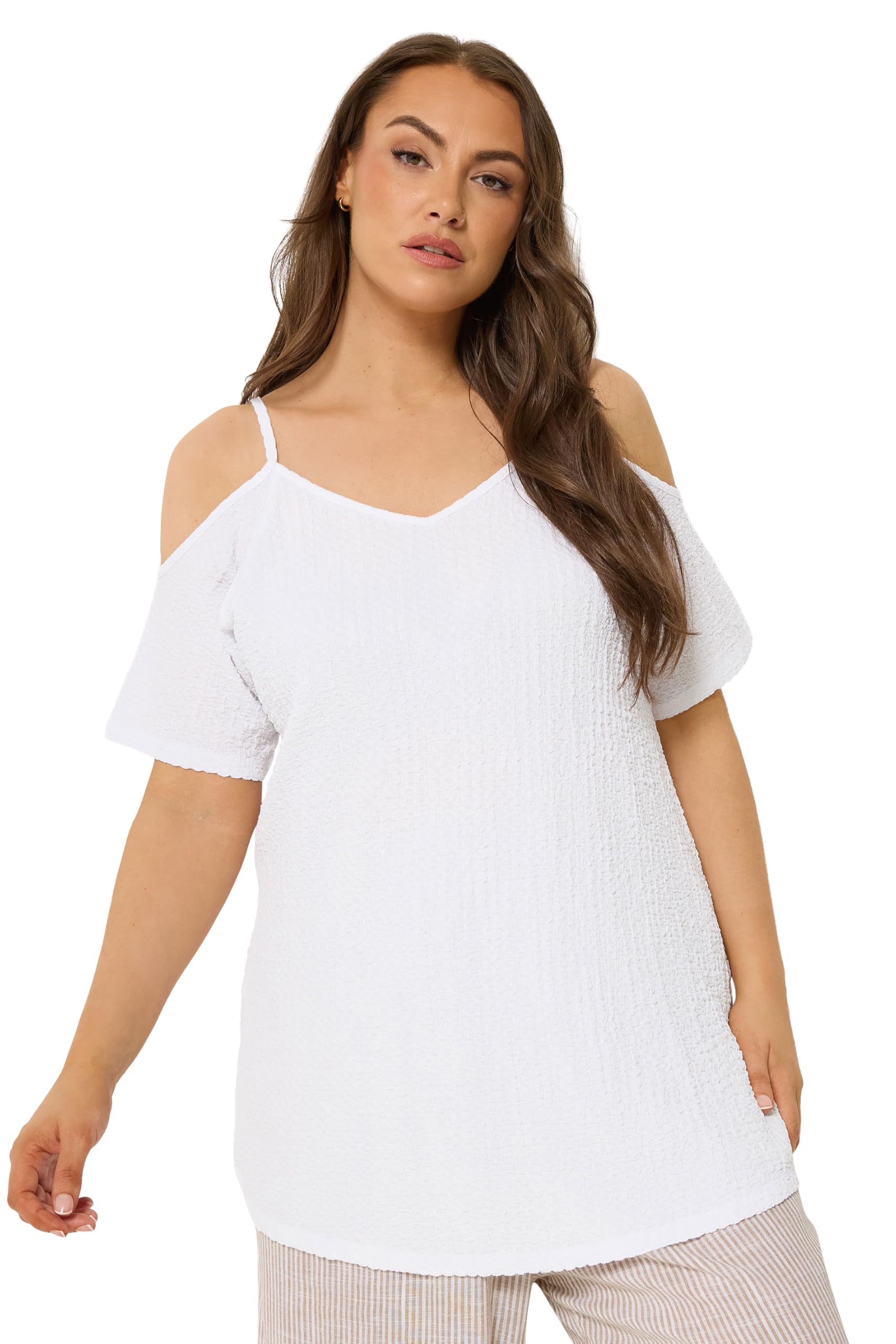 Yours Women's White Textured Cold Shoulder Top In | : 22/24