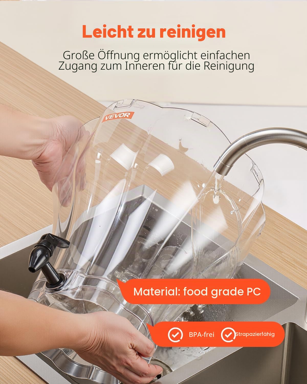 VEVOR Getränkespender (13 L) für Partys, Saftspender aus Kunststoff mit tropfsicherem Zapfhahn Wasserspender für Restaurants Hotels Partys, Limonade Eistee selbstgemachte Getränke Spender