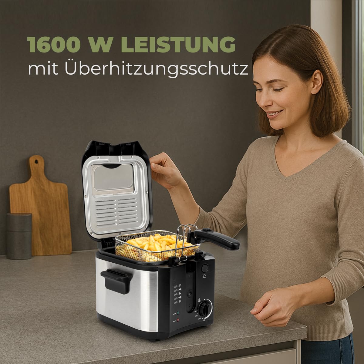 Clatronic® Friteuse mit Fett | 2,5 Liter | Fritteuse 130-190°C | Geruchs- und Fettdunstfilter | 1600W | Abtropfvorrichtung | Antihaft-Ölbehälter | Friteuse Öl | Fritteuse mit Öl | Fritöse FR 3649