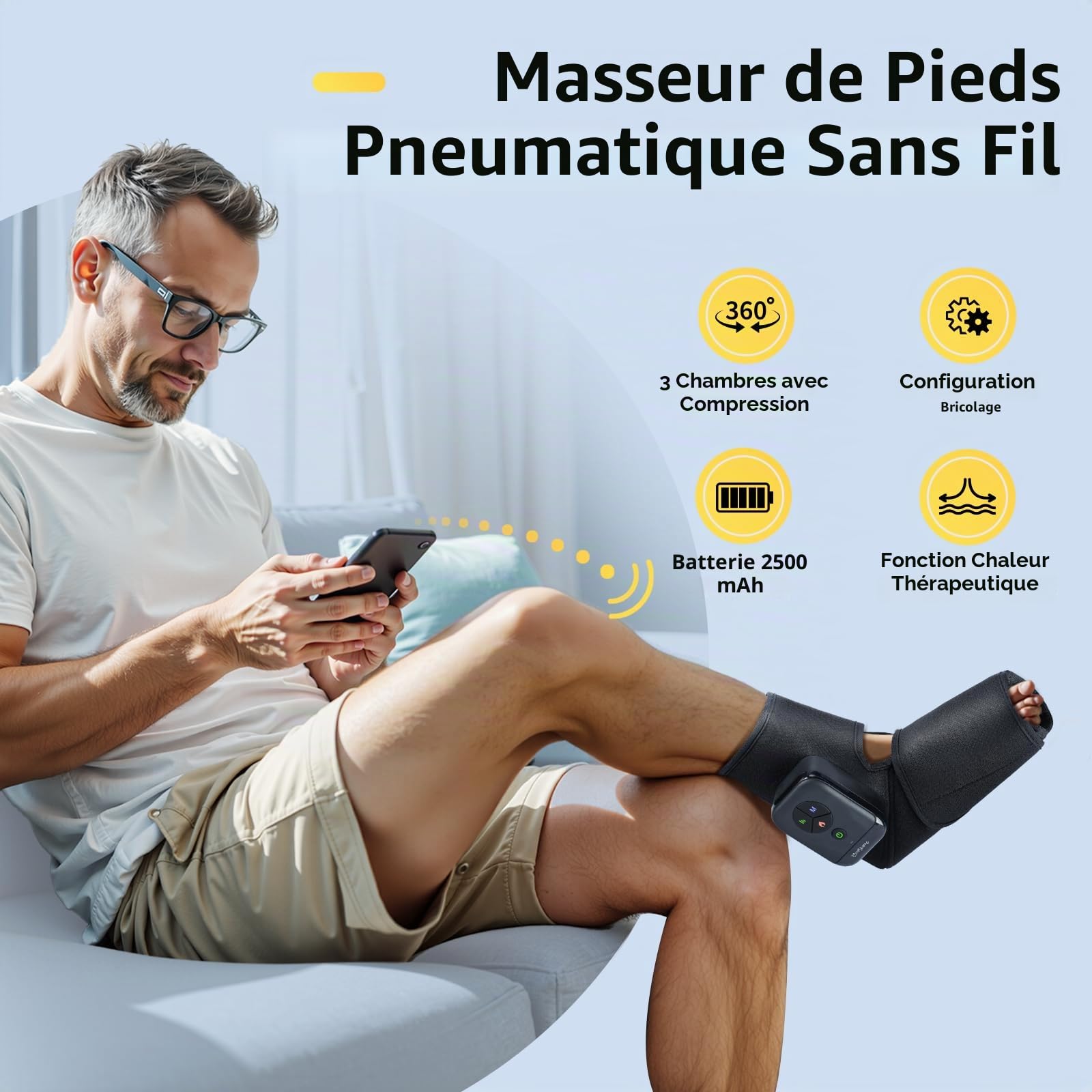 Comfytemp Masseur de Pieds sans Fil pour Douleur et Circulation, Chauffant Massage par Compression, Batterie 2500mAh, DIY Massage pour Chevilles, Talons, Dessus du Pied, Idée Cadeau pour Maman, Papa