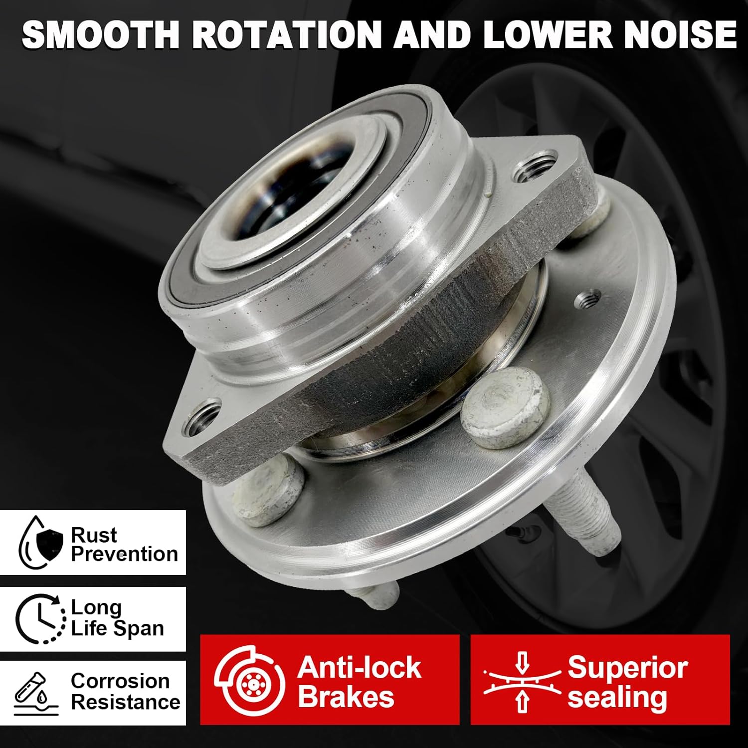 Pair 513282 Front/Rear Wheel Bearing Hub Assembly Compatible with Cadillac CTS 2008-2014 2018 2019, for Cadillac XTS 2018-2019, for Chevy Camaro 2010-2015 Impala 2018-2019, 5 Lug w/Encoder ABS - Image 3