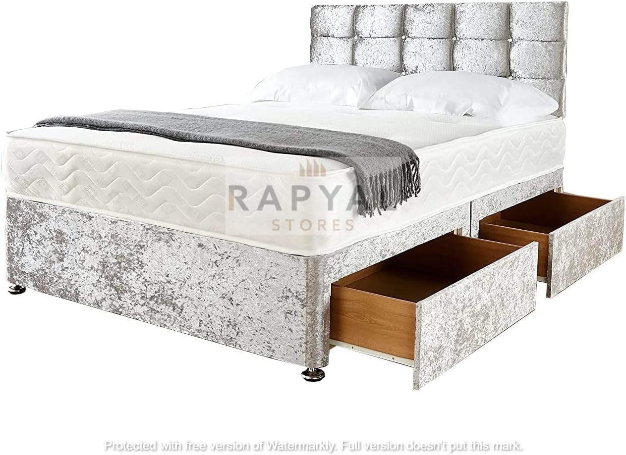 Rapyal Sleep Reinforced Heavy Duty Divan Bed (SILVER CRUSH VELVET DIVAN